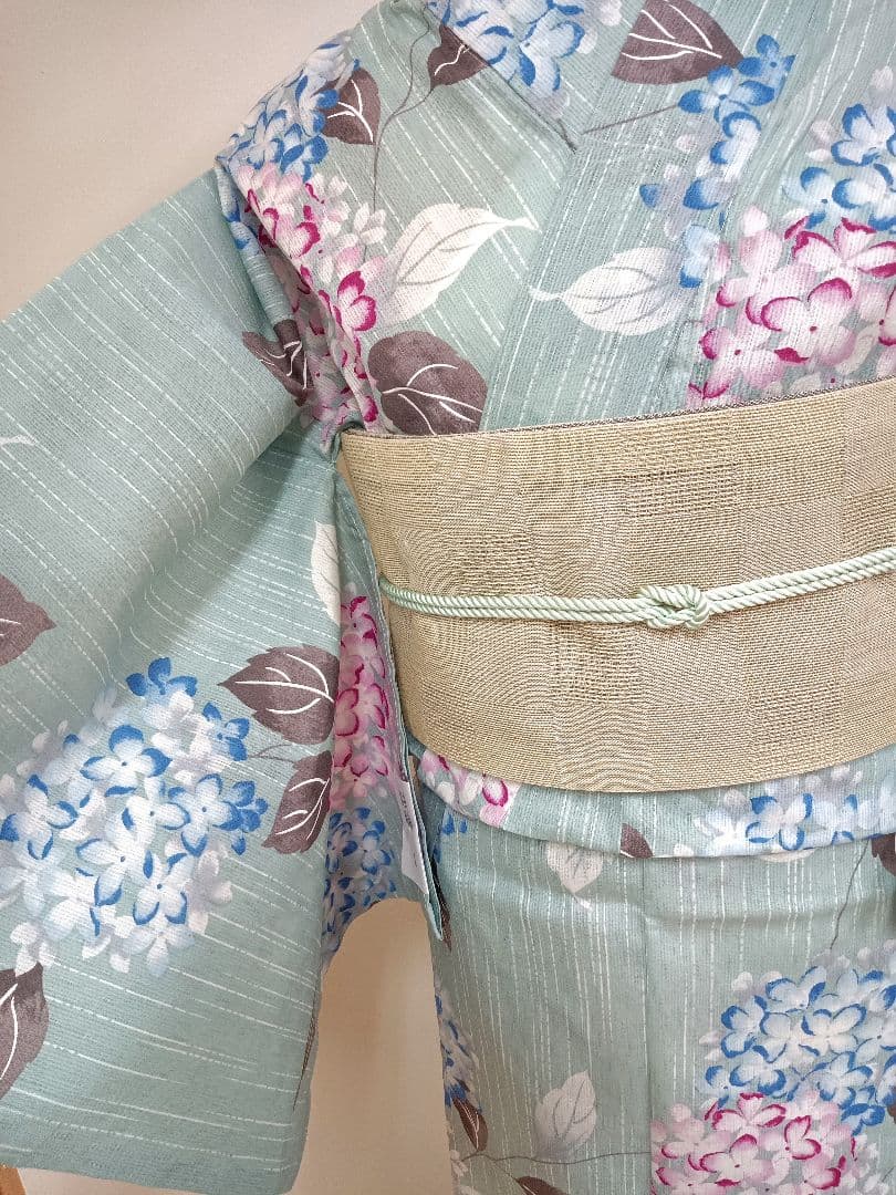綿麻浴衣　トールサイズ 裄71cm くすみカラー　紫陽花