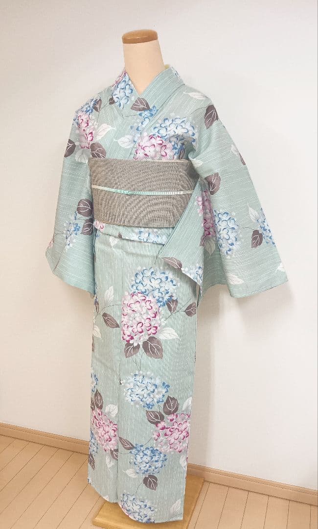 綿麻浴衣　トールサイズ 裄71cm くすみカラー　紫陽花