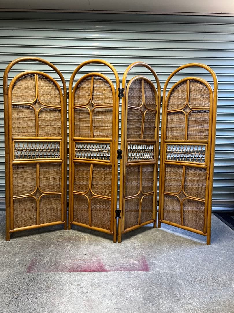 籐の衝立 4連 高さ約135 幅約46✖️4 部屋の簡易仕切り 着替時などに便利