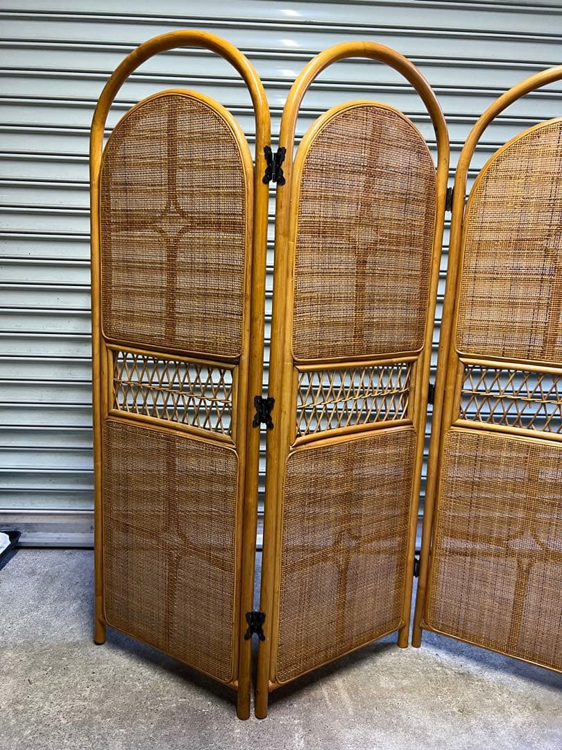 籐の衝立 4連 高さ約135 幅約46✖️4 部屋の簡易仕切り 着替時などに便利