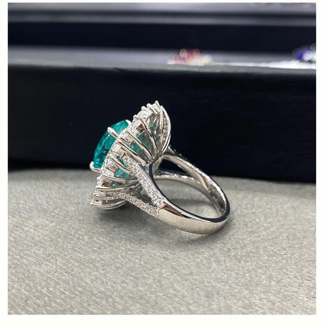 【ねこちゃん】S925ラボグロウンパライバトルマリンリング6ct