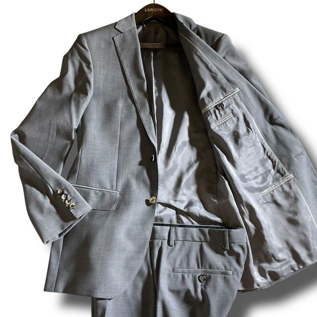 ヒューゴボス　スーツ　セットアップ　ビジネス　ピークドラペル　グレー