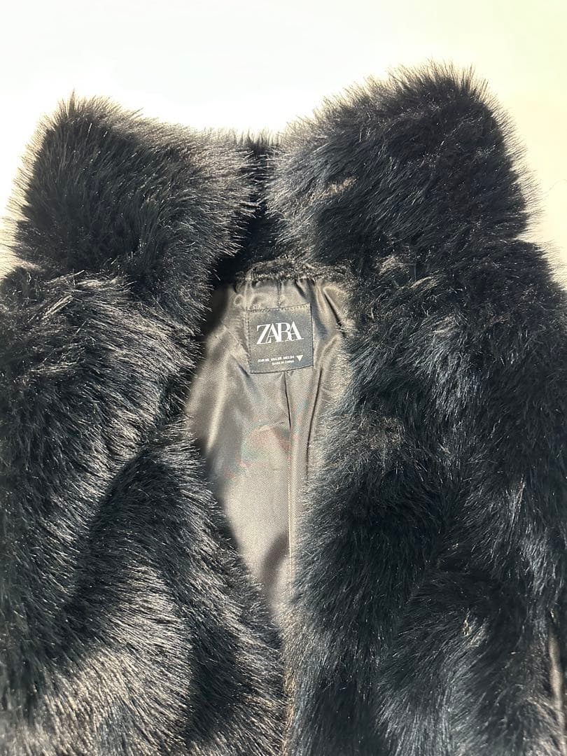 ZARA フェイクファーショートコート XS ブラック　ファーコート　ムートン
