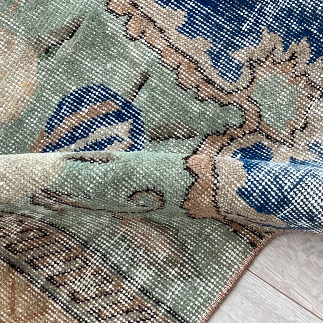 デニムブルー✳︎72×188 ベージュ　ロング　ランナー　トルコヴィンテージラグ