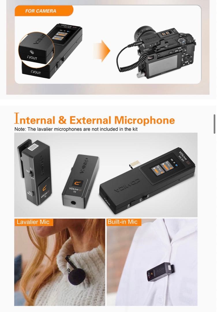 iPhone、一眼レフカメラ、PC用ワイヤレスピンマイク