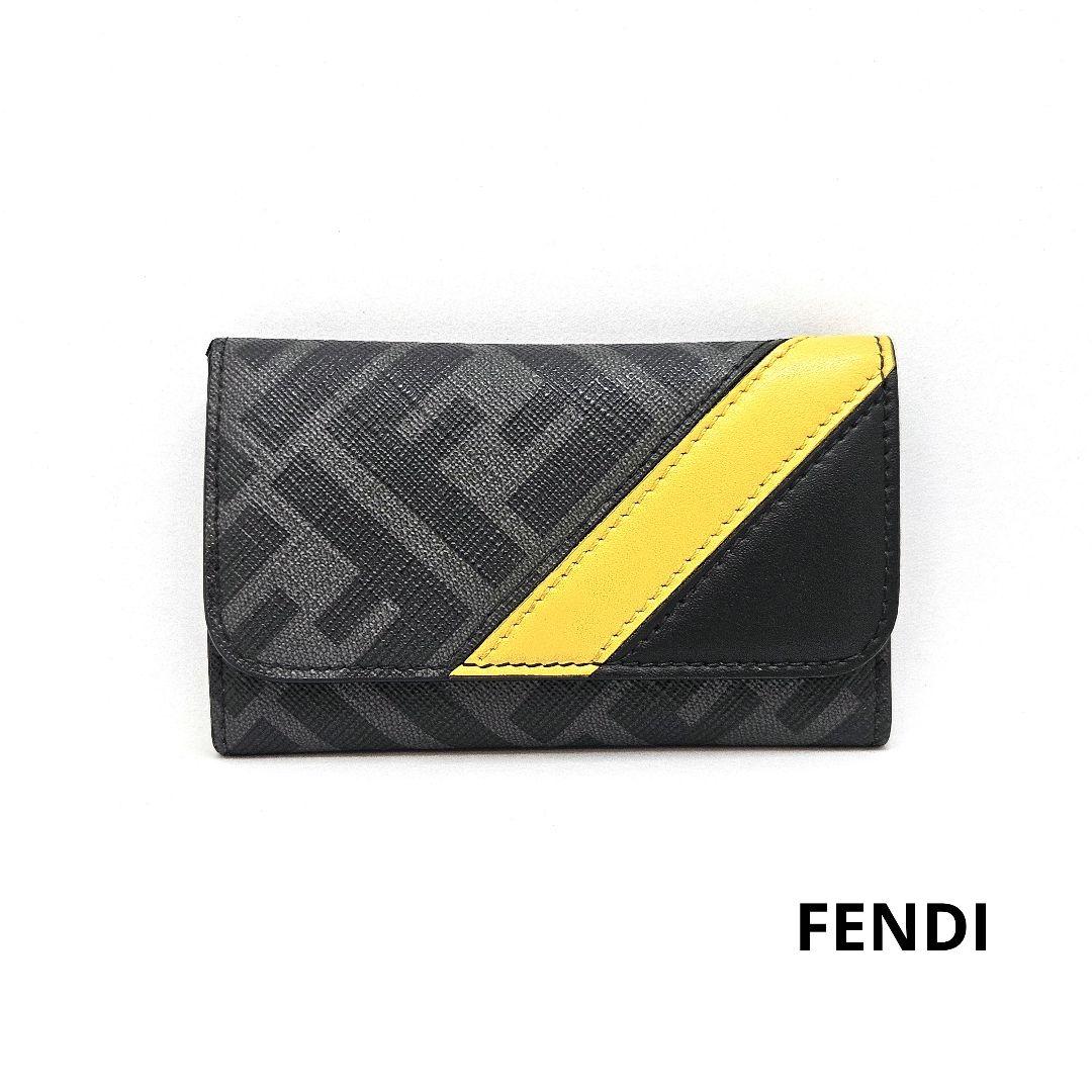 FENDI フェンディ ファブリック キーケース ズッカ柄 黄色 黒