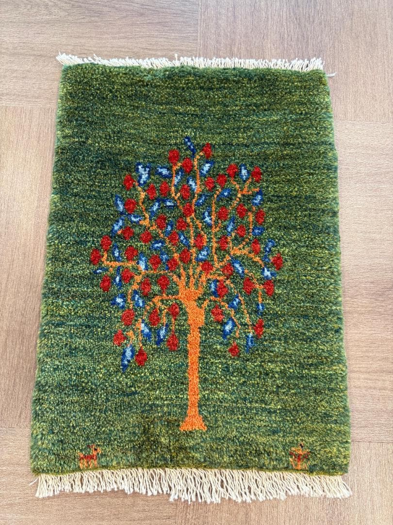 ギャッベ ペルシャ絨毯 61x44cmcm ギャベ 玄関 カシュクリ手織りラグ