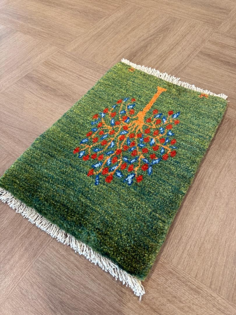 ギャッベ ペルシャ絨毯 61x44cmcm ギャベ 玄関 カシュクリ手織りラグ