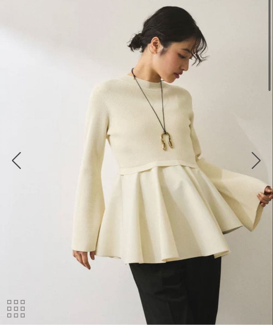 アダムエロペ【洗える】サステナブル　ペプラムコンビニットプルオーバー