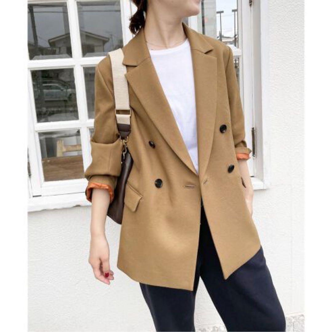 キャメル色 ダブルブレスト テーラードジャケット