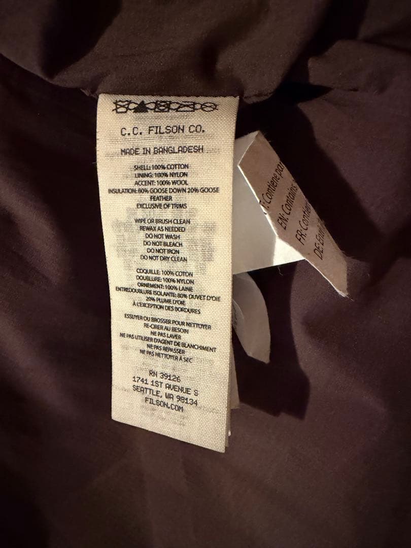 FILSON ダウンベスト Mサイズ オリーブグリーン