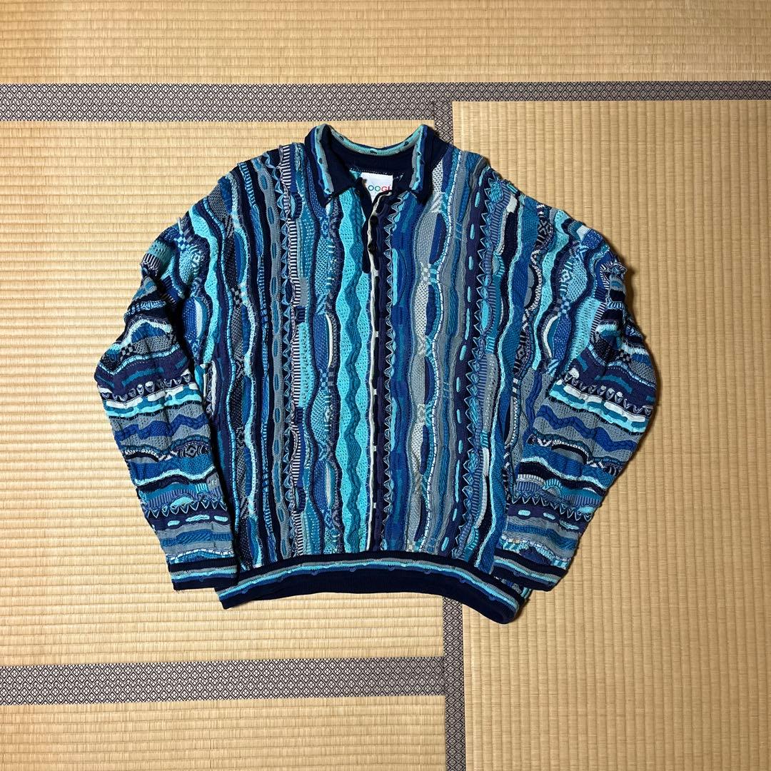 90s Coogi クージー ニットポロ L ブルーミックス