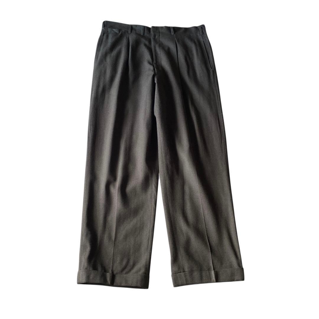 60s US vintage ウールギャバジン ワンタック ワイドスラックス