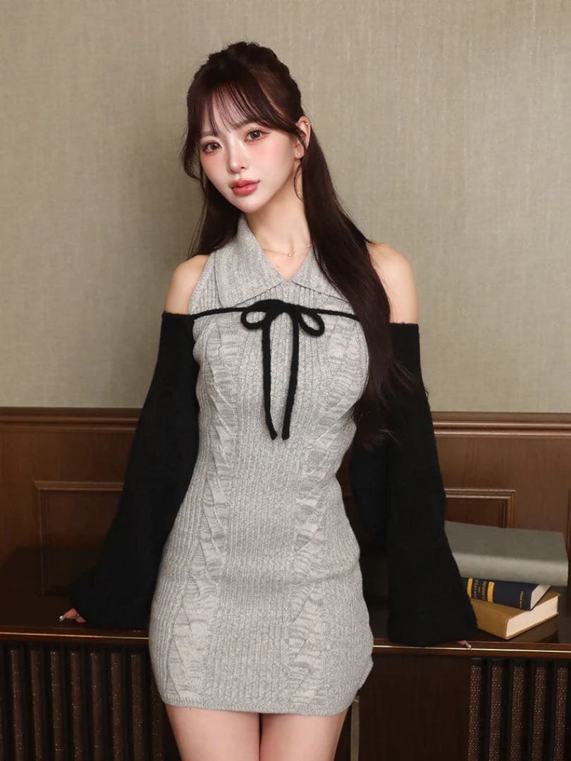 新品タグ付 ダーリッチ ショートボレロニットミニワンピース FLサイズ グレー