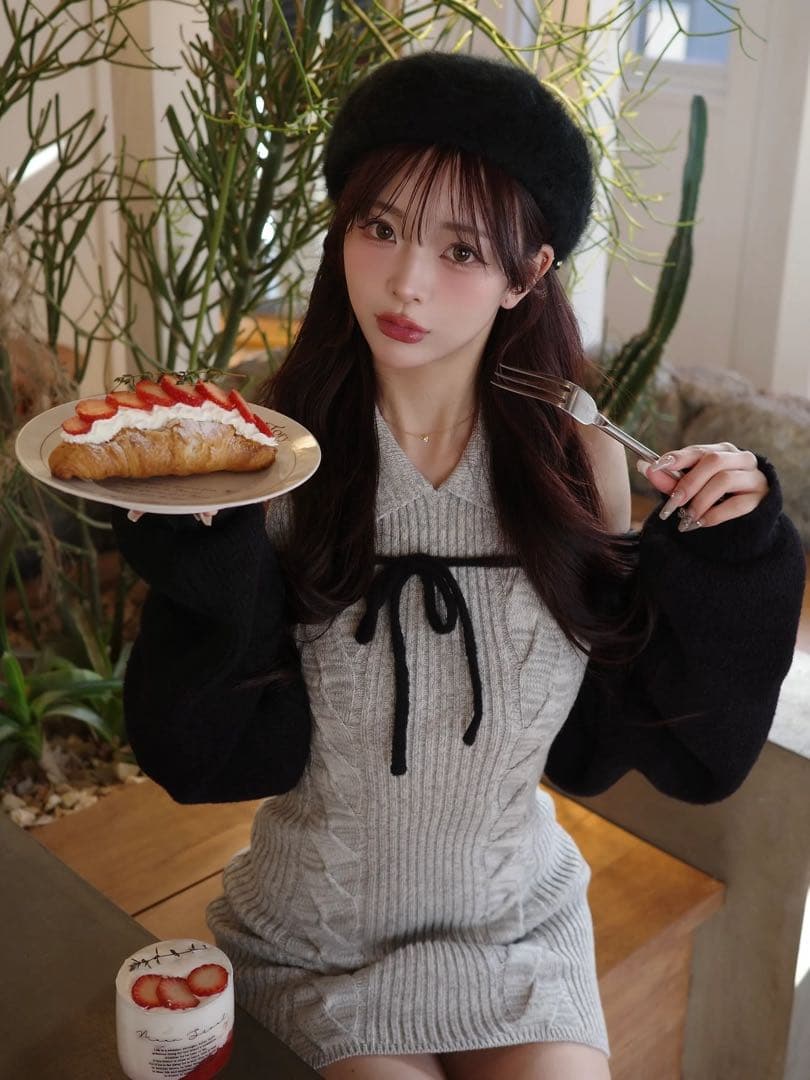 新品タグ付 ダーリッチ ショートボレロニットミニワンピース FLサイズ グレー