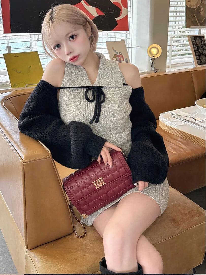 新品タグ付 ダーリッチ ショートボレロニットミニワンピース FLサイズ グレー