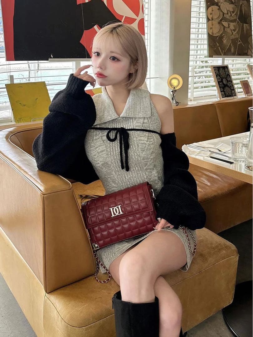 新品タグ付 ダーリッチ ショートボレロニットミニワンピース FLサイズ グレー