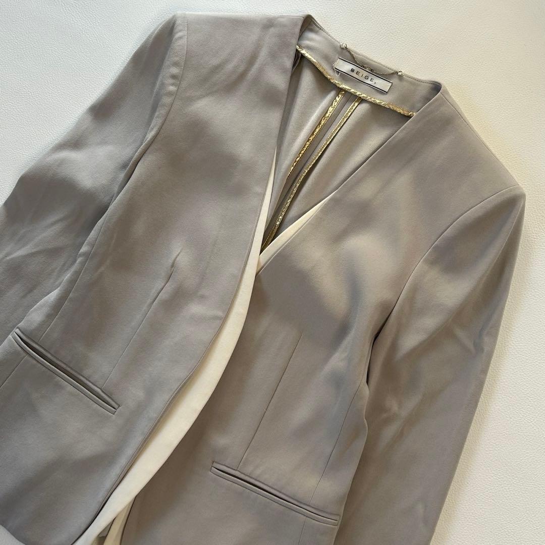 ベイジ セットアップノーカラー スーツ CINDY シンディ ライトグレー