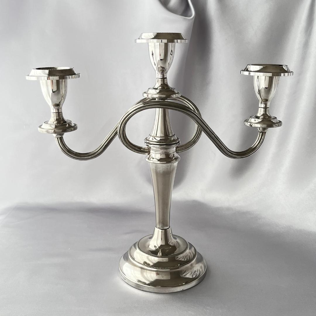 【英国】 パールのキャンドルスタンド トリプルホルダー【シルバープレート】