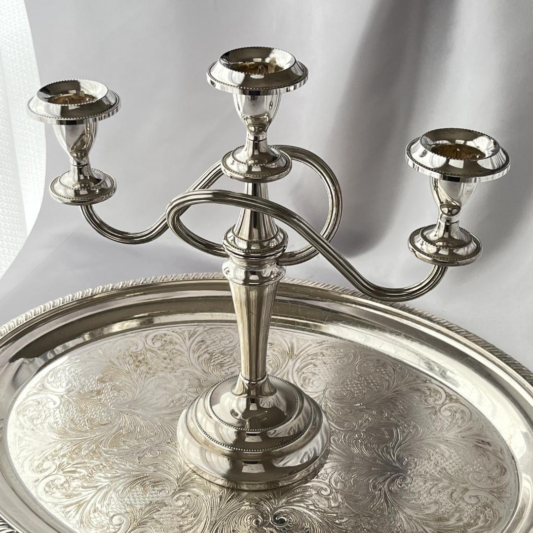 【英国】 パールのキャンドルスタンド トリプルホルダー【シルバープレート】