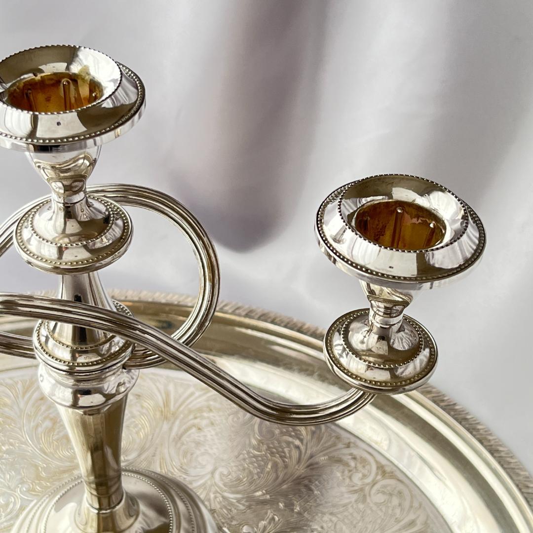 【英国】 パールのキャンドルスタンド トリプルホルダー【シルバープレート】