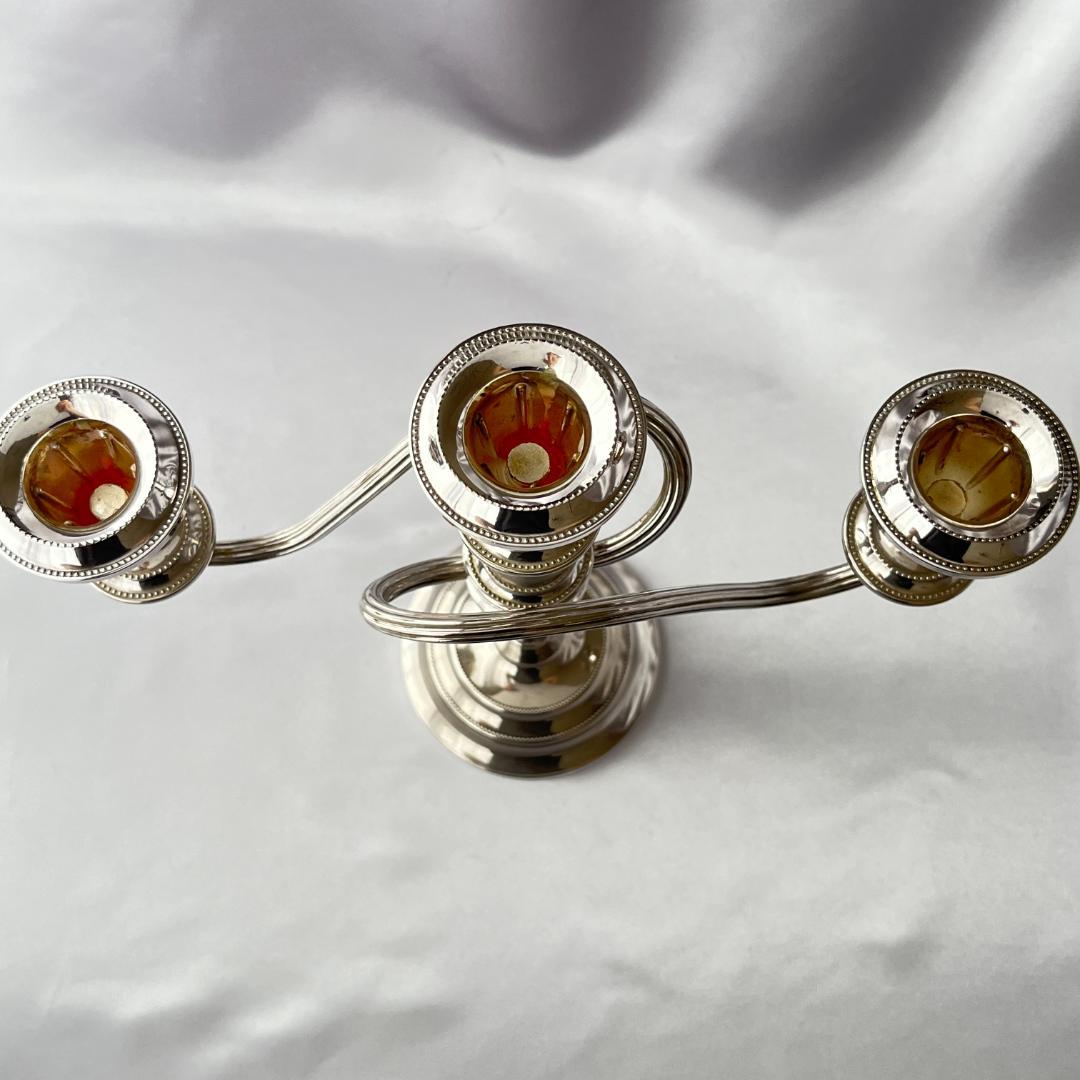 【英国】 パールのキャンドルスタンド トリプルホルダー【シルバープレート】