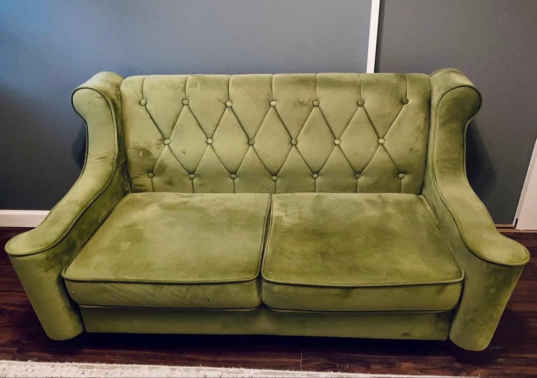 【送料込】アンティーク調 2人掛けソファ 2WAY仕様・オリーブグリーン