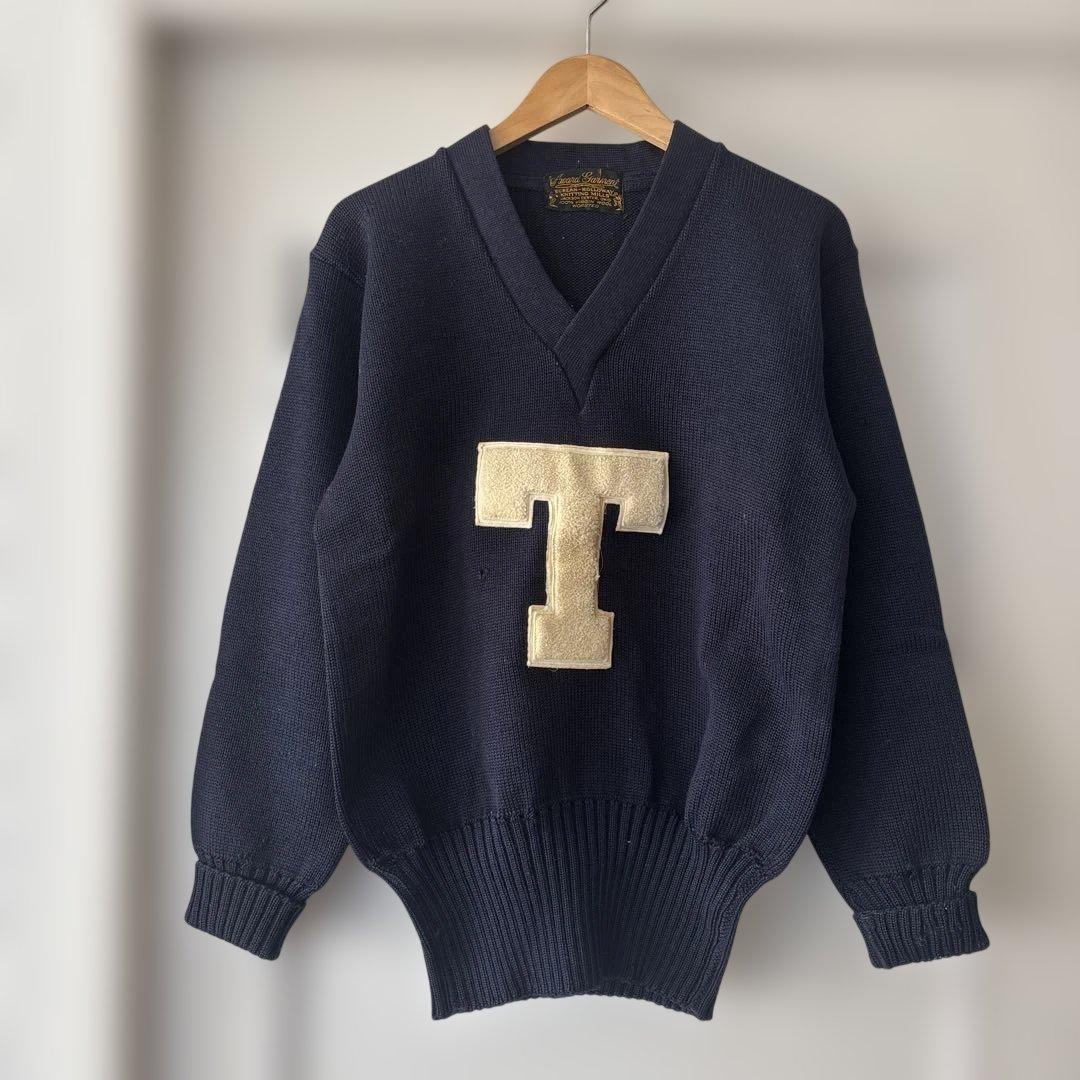 50.s ヴィンテージ　レタードセーター　ネイビー