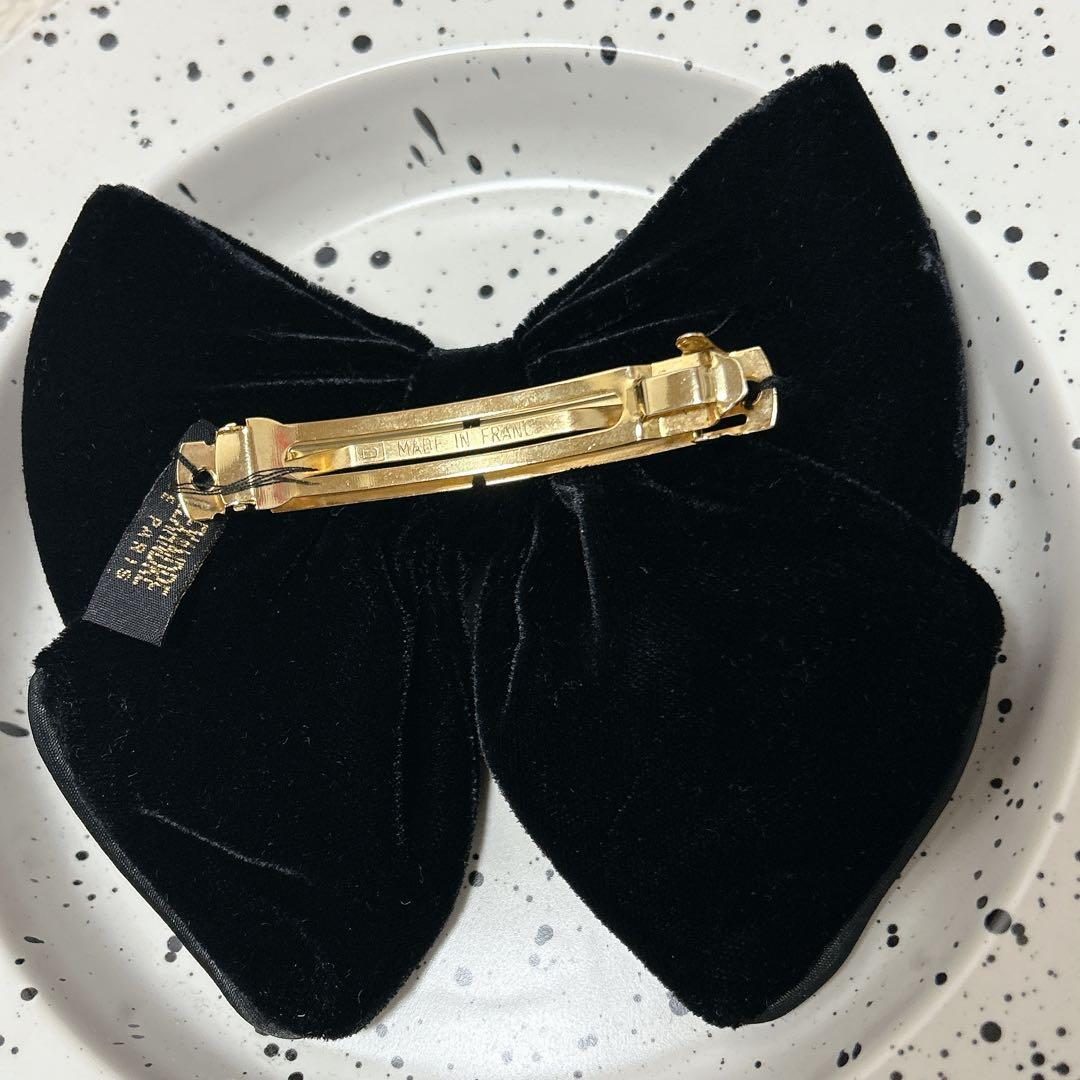 アルクサンドルドゥパリ バレッタ リボン ベルベット 黒 ブラック ロゴ