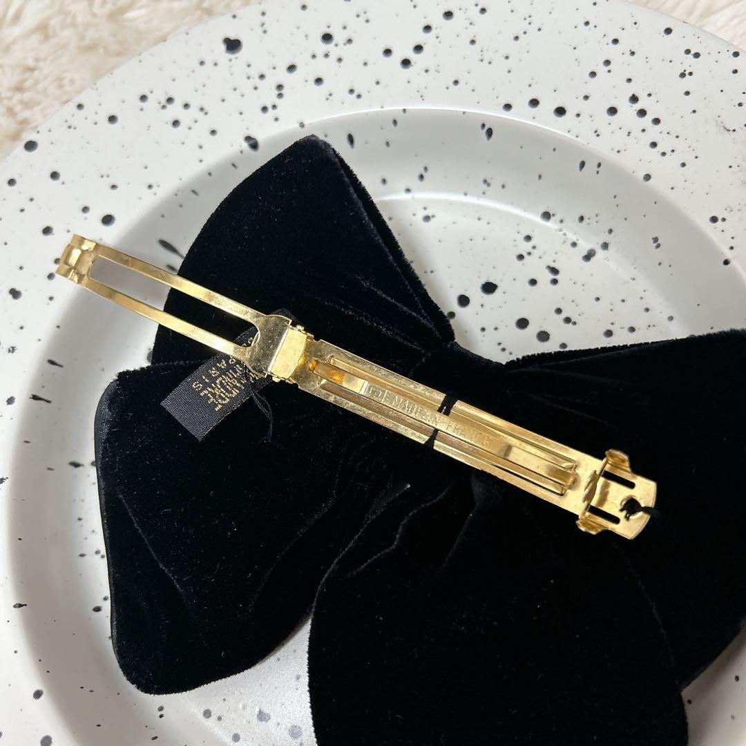 アルクサンドルドゥパリ バレッタ リボン ベルベット 黒 ブラック ロゴ