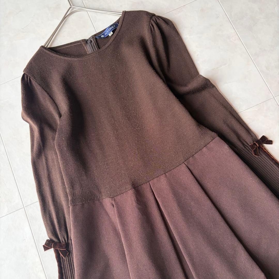 エムズグレイシー✨ローズプリント ニット ドッキング ワンピース 40 L