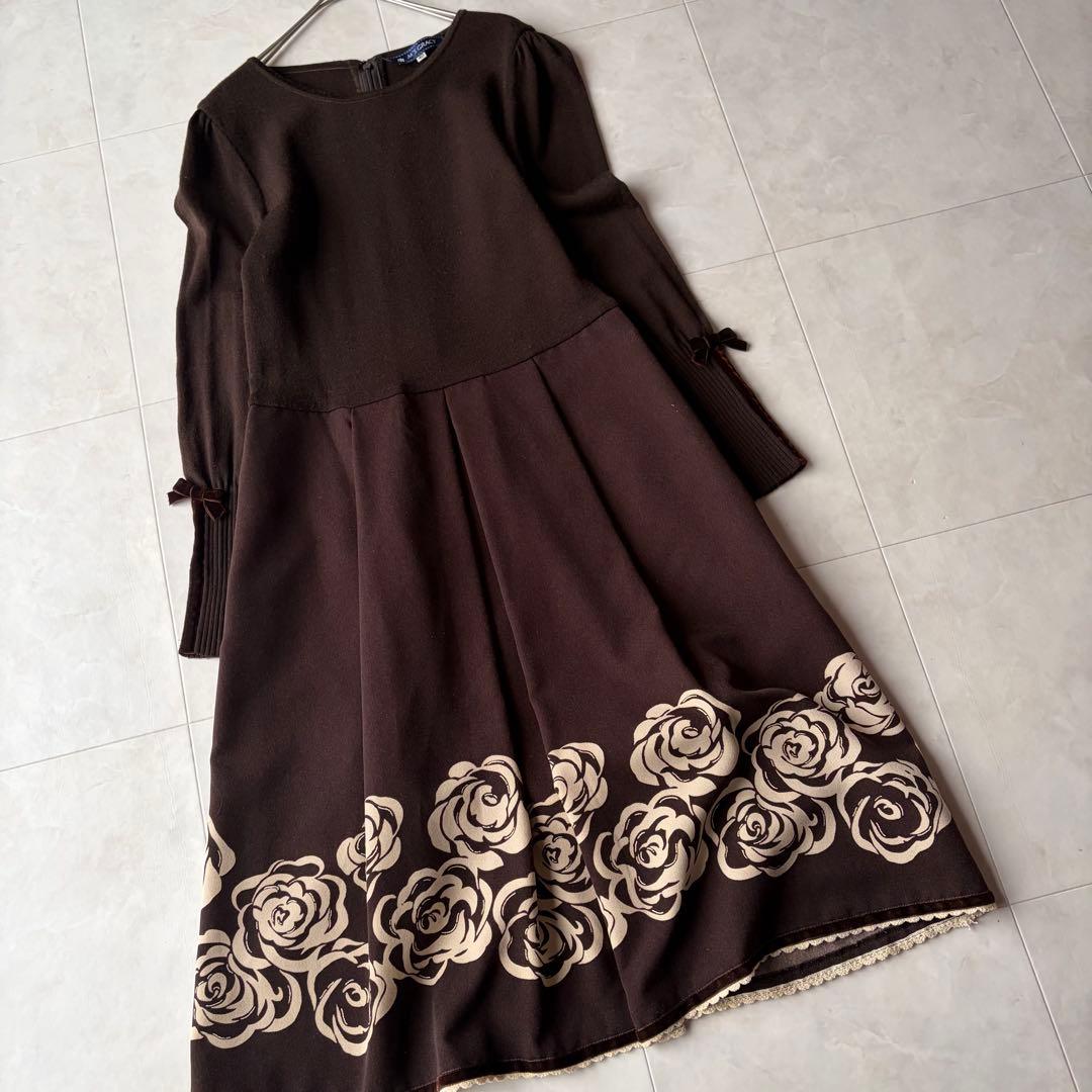 エムズグレイシー✨ローズプリント ニット ドッキング ワンピース 40 L