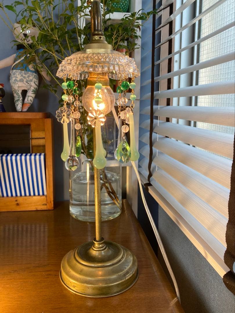 ミニシャンデリア　（メロンドロップ）1920年　フランスアンティーク　シェード