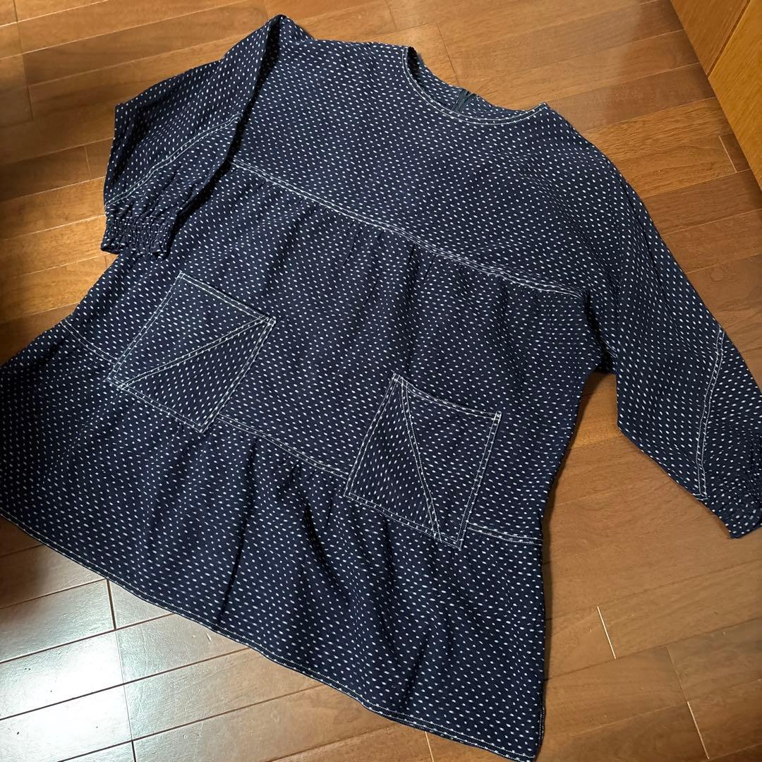 久留米絣　おおやぶ　ステッチ　切り替え　おしゃれな　チュニック