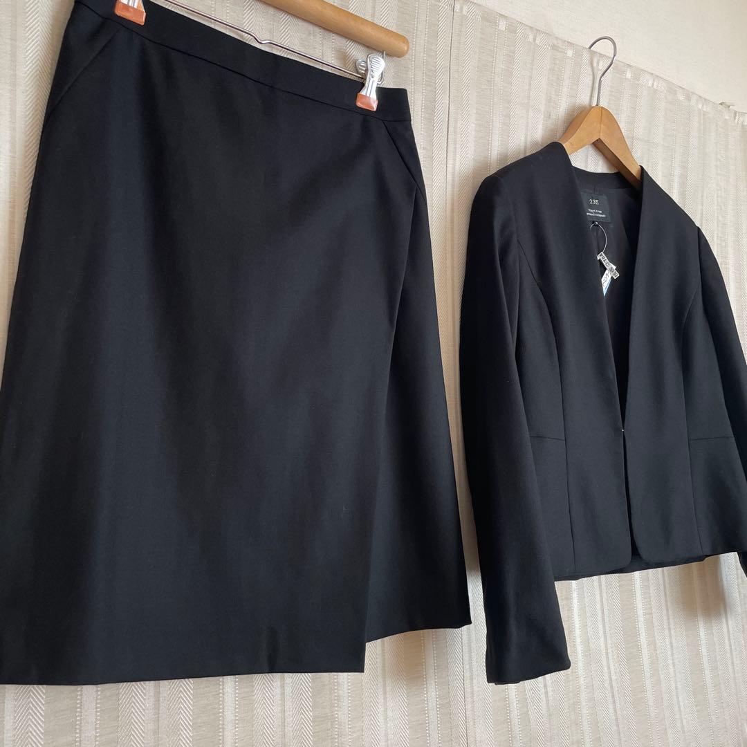 クリーニング済み！23区　Vネックノーカラージャケットスカートスーツ38