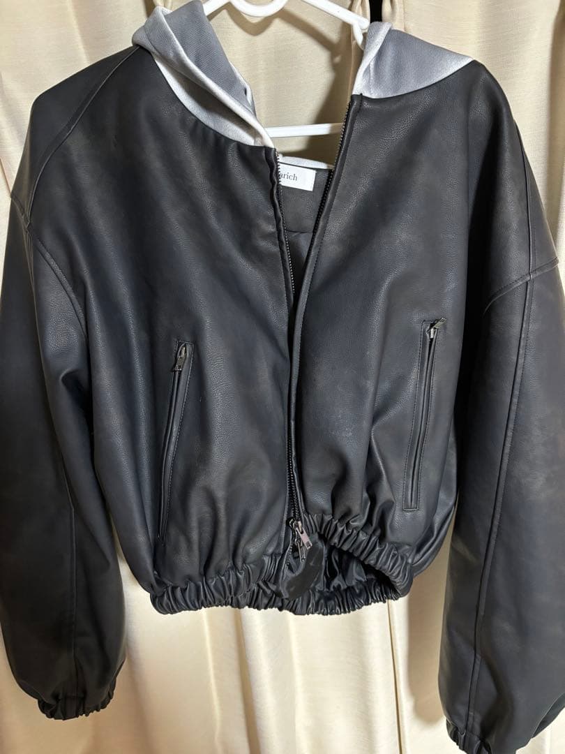 Darich スウェットフーディーレザージャケット BLK