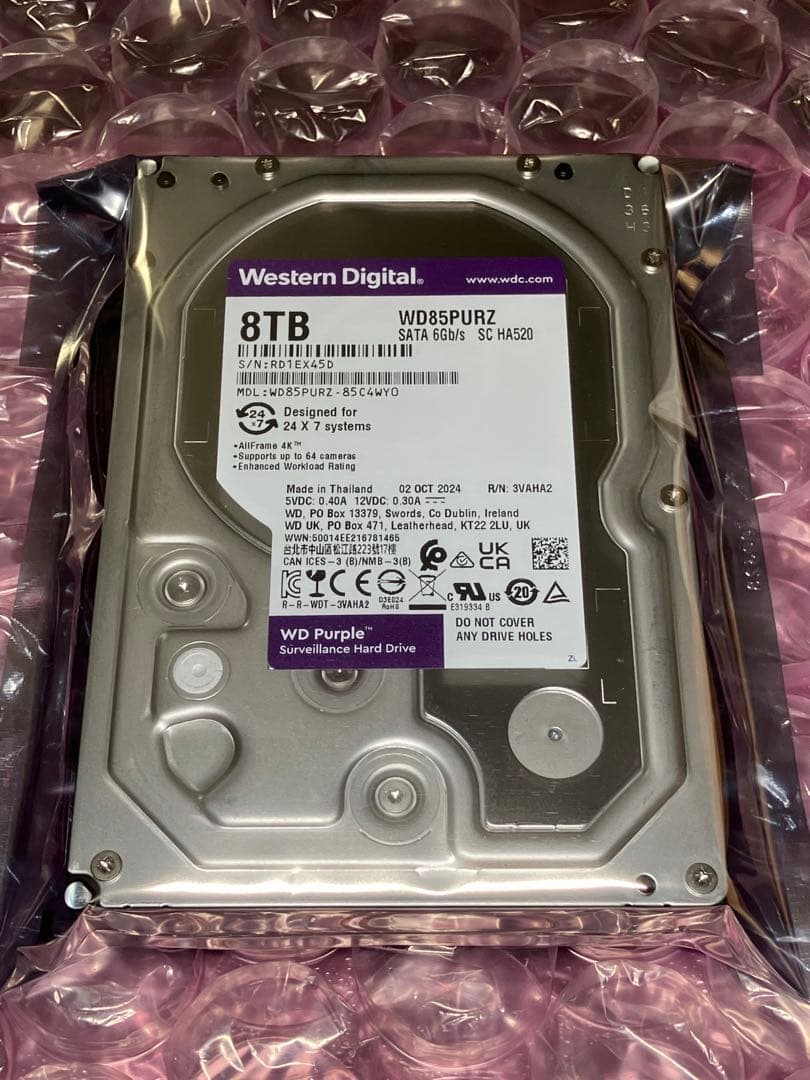 ウェスタンデジタル 8TB パープル 5640RPM WD 2025年製