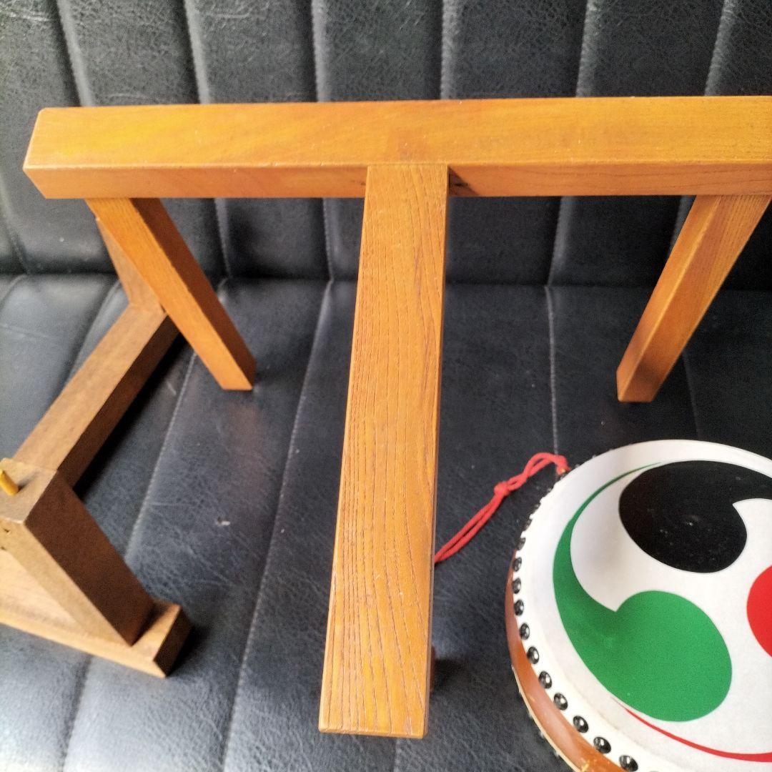 民謡　長唄　平胴太鼓　平太鼓（木製太鼓台　バチ付き）セット中古品