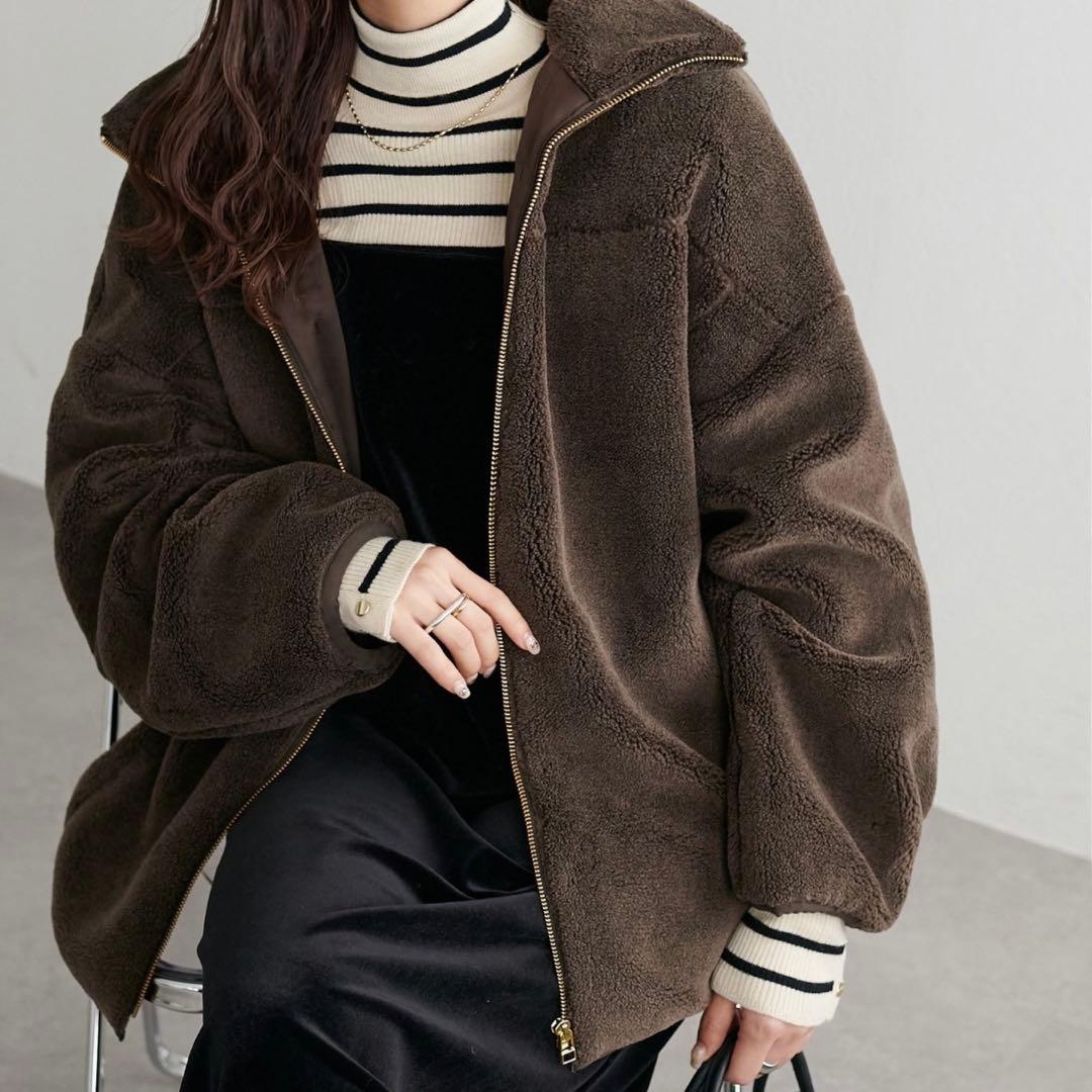 DISCOAT キレイメボアスタンドブルゾン ブラウン