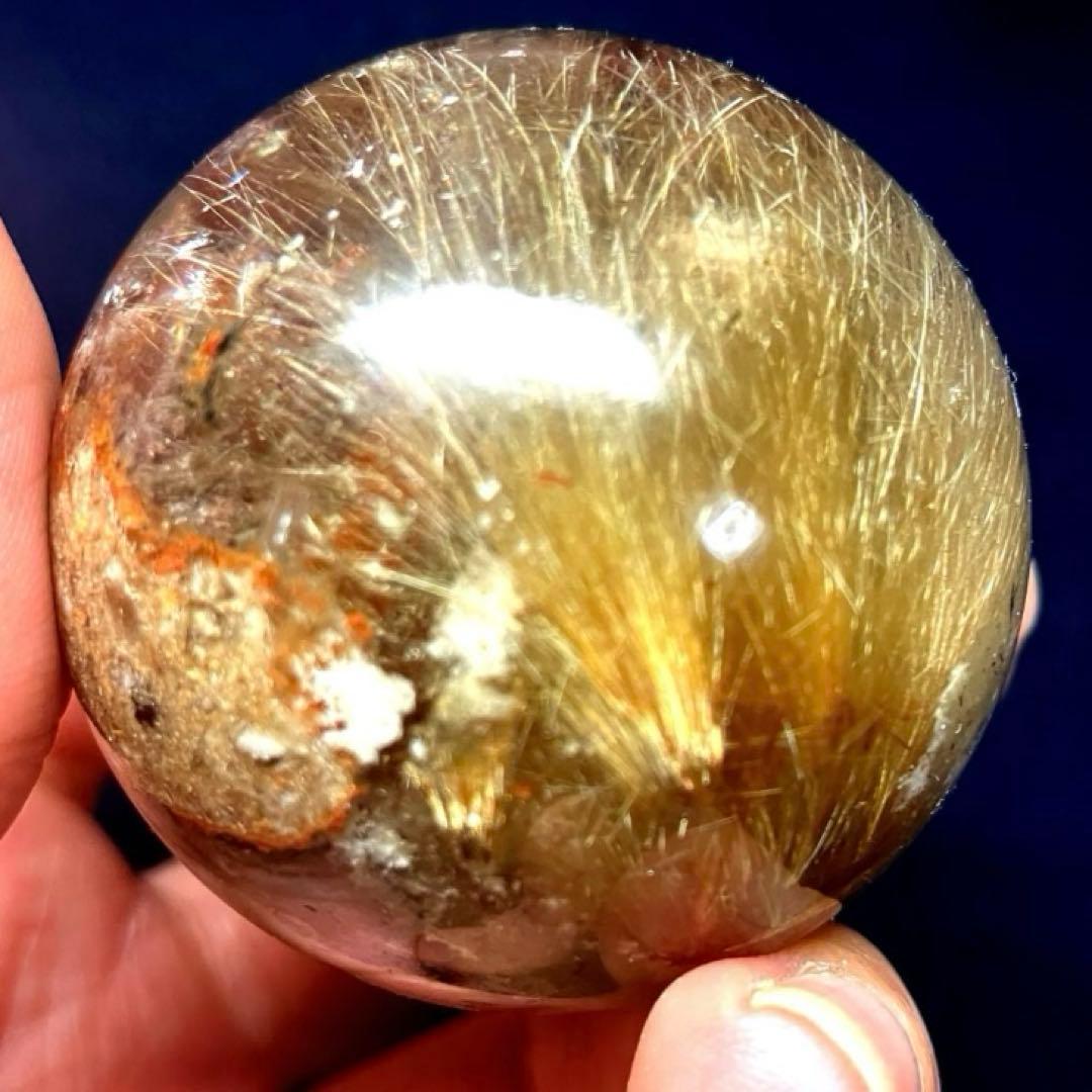 46mm ゴールドルチルクォーツ　丸玉　スフィア　金針水晶