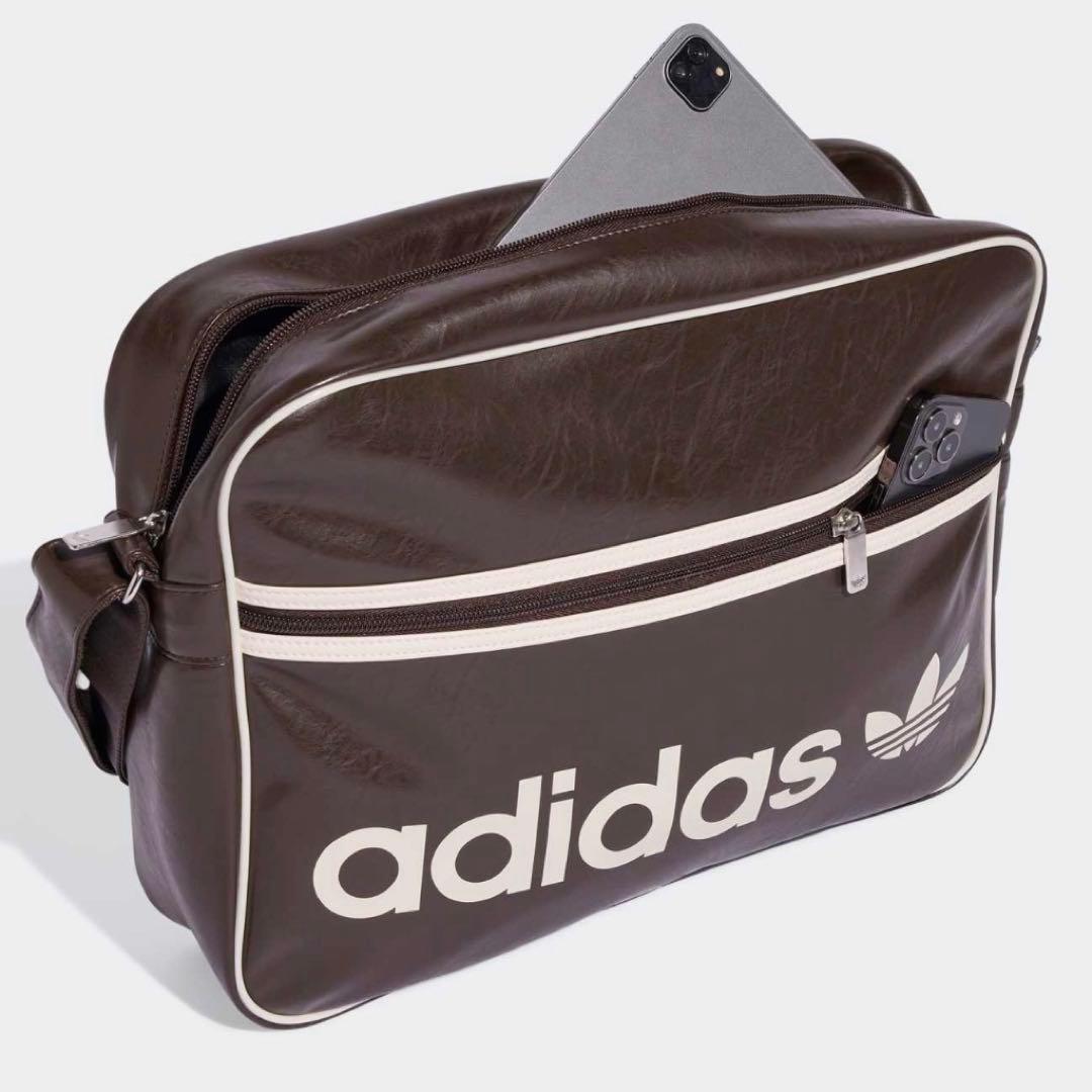 新品⭐️adidas フェイクレザー バッグ OG エアライナー ダークブラウン