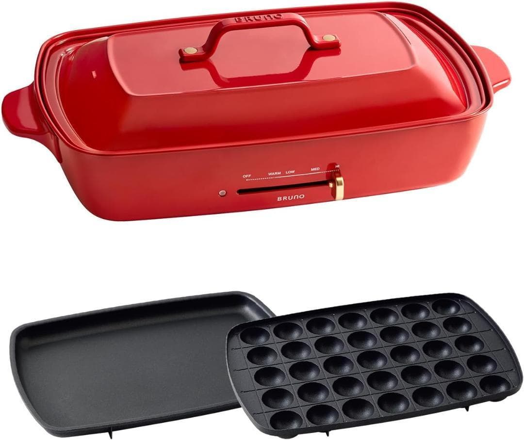 新品 BRUNO ホットプレート グランデサイズ レッド＋深鍋 セット