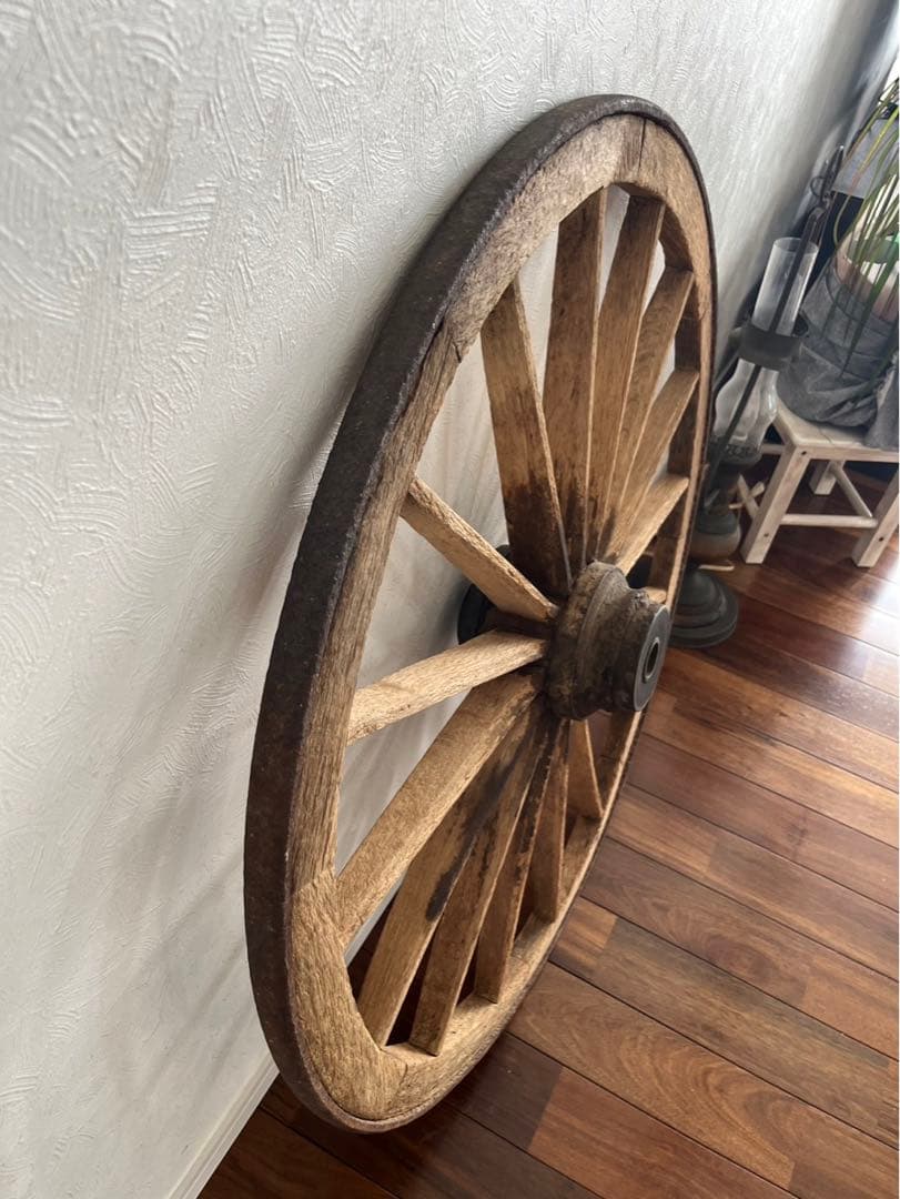 古道具 木製 車輪 約81cm 鉄輪 アンティーク 昭和レトロ