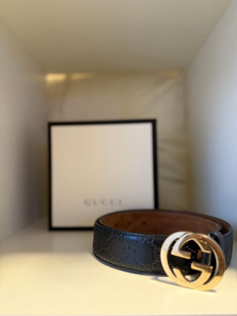 シ*ン様 GUCCI グッチ ベルト GGマーモント レザー ブラック ゴールド