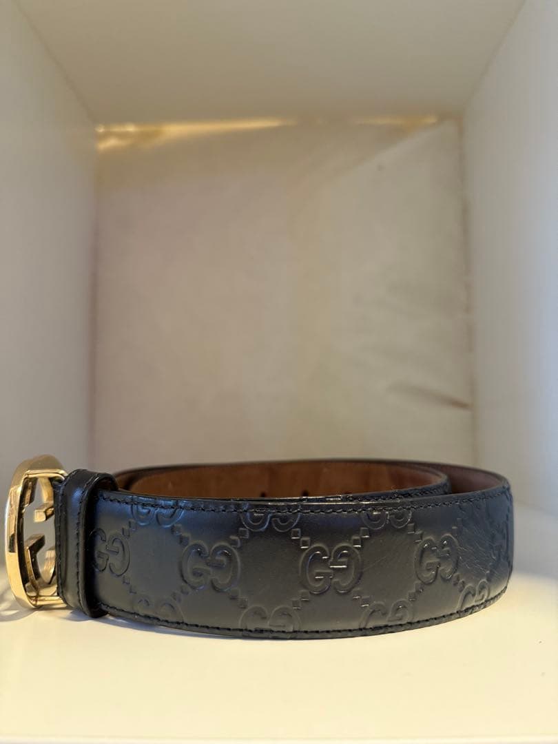 シ*ン様 GUCCI グッチ ベルト GGマーモント レザー ブラック ゴールド