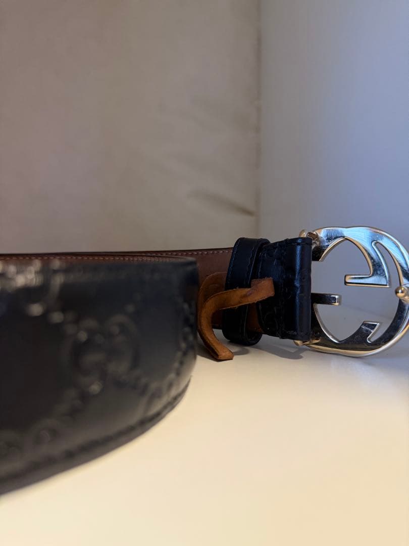 シ*ン様 GUCCI グッチ ベルト GGマーモント レザー ブラック ゴールド