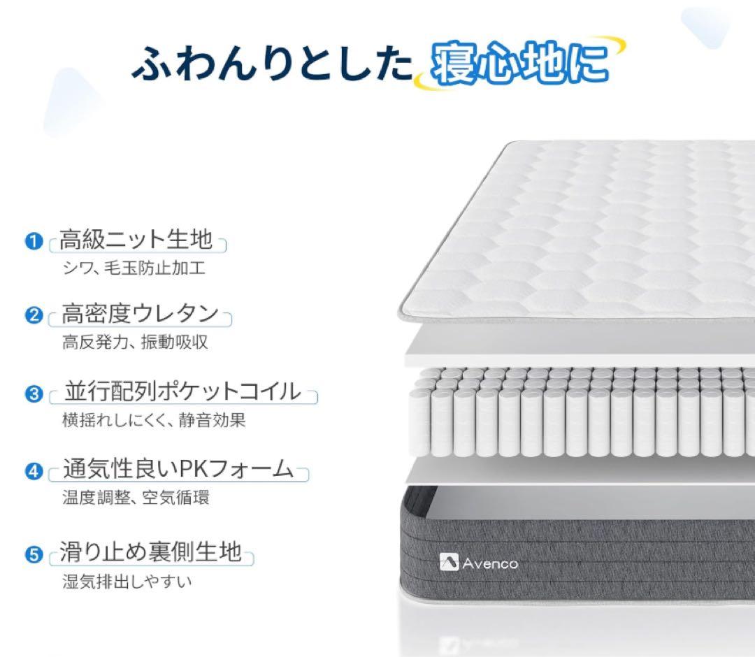 マットレス クイーン 高反発 厚さ20cm やや硬め 振動隔離 体圧分散高通気性