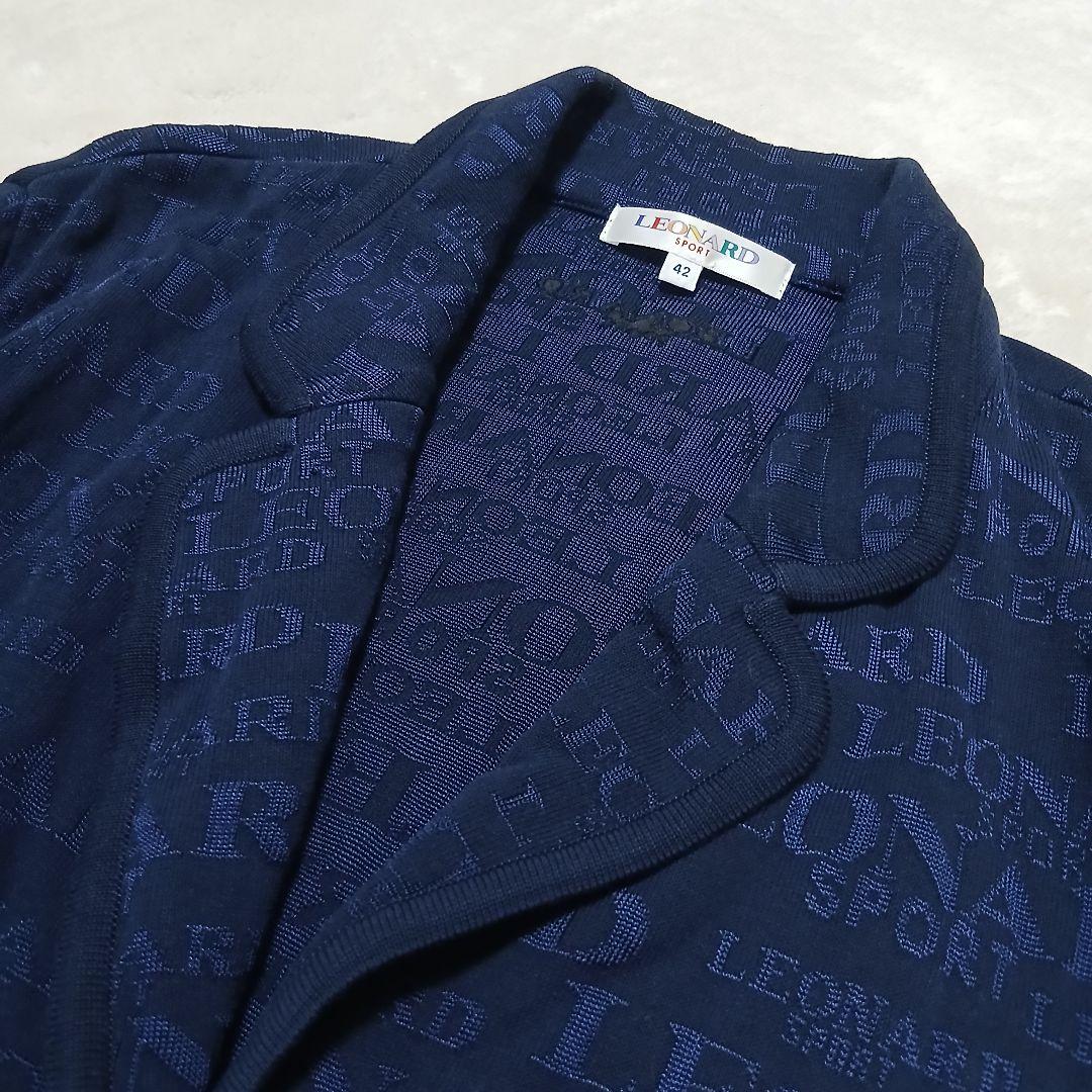 【極美品】LEONARD ストレッチテーラードジャケット シャドーロゴ総柄 銀釦