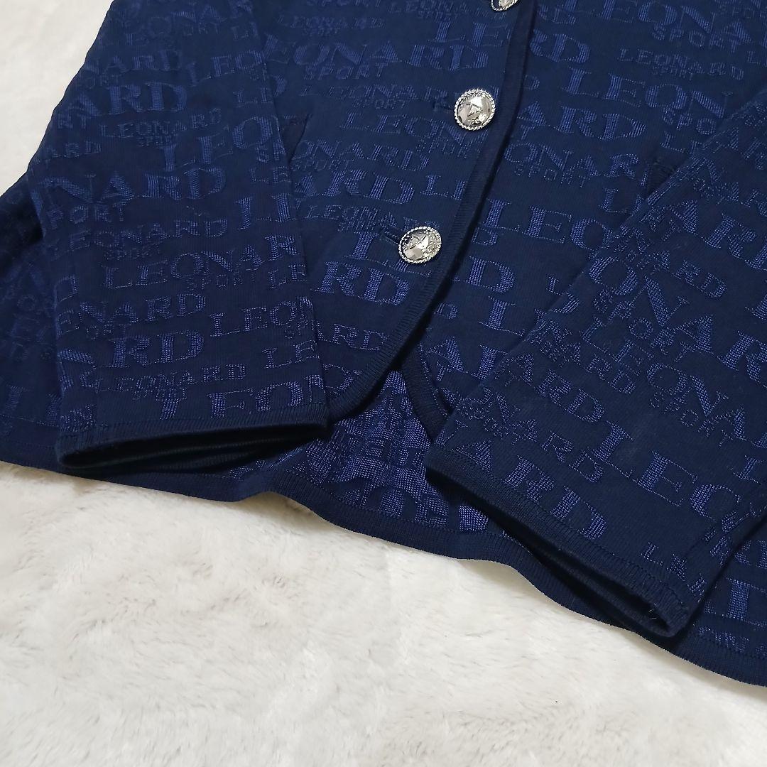 【極美品】LEONARD ストレッチテーラードジャケット シャドーロゴ総柄 銀釦