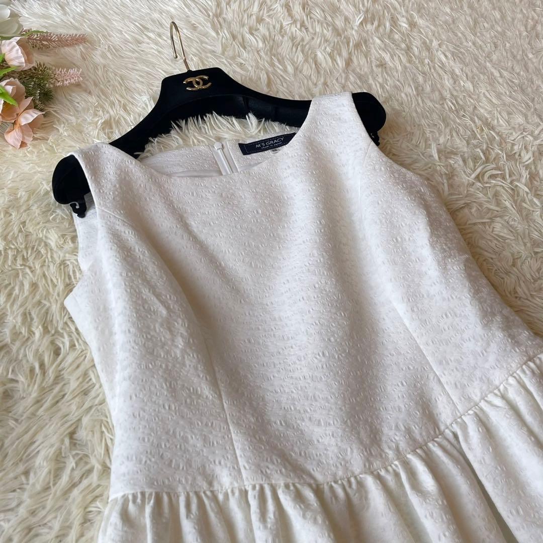 極美品 M'S GRACY 2024年 ジャガード ワンピース ホワイト 38